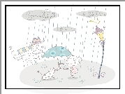 Dziewczynka, Deszcz, Kot, Parasol  Dla dzieci