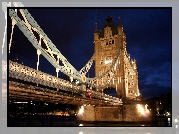 Most, Noc, Tower Bridge, Londyn