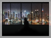 Manhattan, Wieżowce, Okna, Deszcz