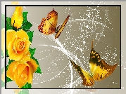 Żółte, Róże, Motyle, Art