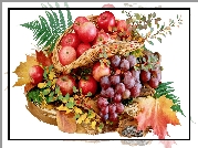 Owoce, Jesieni, Kosz, Liście, Kompozycja