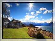 Dom, Jezioro, Góry, Wanaka, Nowa Zelandia