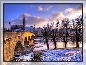 Most, Kościół, Domy, Rzeka, Zima, Regensburg, Niemcy