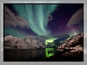 Islandia, Góry, Zorza, Polarna, Noc