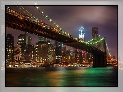 Brooklyn, Bridge, Nocna, Panorama, Miasta
