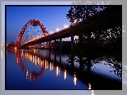 Rzeka, Oświetlony, Most, Moskwa, Nocą