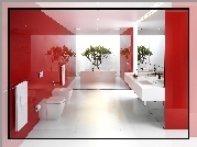 Łazienka, Czerwona, Drzewko, Ręcznik, Oświetlenie