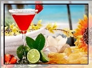Drink, Tropical Cocktail, Owoce, Kwiaty, Morze, Lato