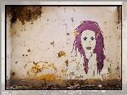 Ściana, Mural, Kobieta, Street art
