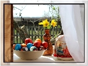 Wielkanoc, Okno, Kolorowe, Jajka