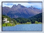 Jezioro, St.Moritz, Góry, Hotel, Szwajcaria