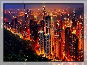 Drapacze, Chmur, Hong Kong, Panorama, Miasta, Nocą