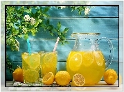 Lemoniada, Cytryny, Napoje, Kwiaty, Lato