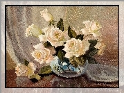 Bukiet, Białych, Róż, Obraz