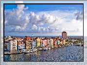 Curacao, Panorama, Miasta, Morze, Obłoki