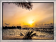 Malediwy, Morze, Zachód słońca, Molo