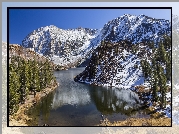 Stany Zjednoczone, Kalifornia, Park Narodowy Yosemite, Jezioro Ellery, Góry, Zima