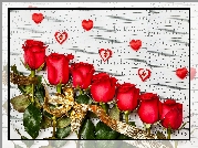 Czerwone, Róże, Serduszka, Nuty, Walentynki