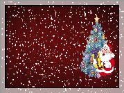 Boże Narodzenie, Choinka, Mikołaj, Prezent, Śnieg, Grafika 2D
