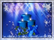Boże Narodzenie, Niebieskie, Świece, Wstążki, 2D