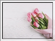 Różowe, Tulipany, Bukiet, Deski