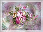 Kolorowe, Kwiaty, Róże, Barwne tło, 2D