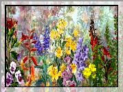Kolorowe, Kwiaty, Kolorowe tło, Grafika