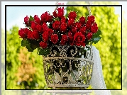 Czerwone, Róże, Bukiet, Kwietnik