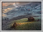 Wieś, Wzgórza, Poranek, Przymrozek, Domy