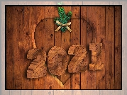 Nowy Rok, Data, 2021, Gałązki, Serce, Tło, Drewniane