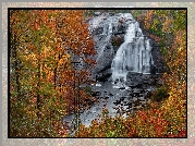 Jesień, Skały, Wodospad, High Falls, Kolorowe, Drzewa, Karolina Północna, Stany Zjednoczone