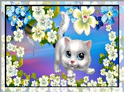 Kot, Kwiaty, Grafika