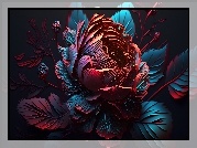 Kwiat, Piwonia, Czarne tło, Grafika