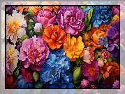 Kolorowe, Rozkwitnięte, Kwiaty, Grafika