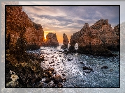 Wybrzeże, Skały, Morze, Wschód słońca, Ponta da Piedade, Region Algarve, Portugalia