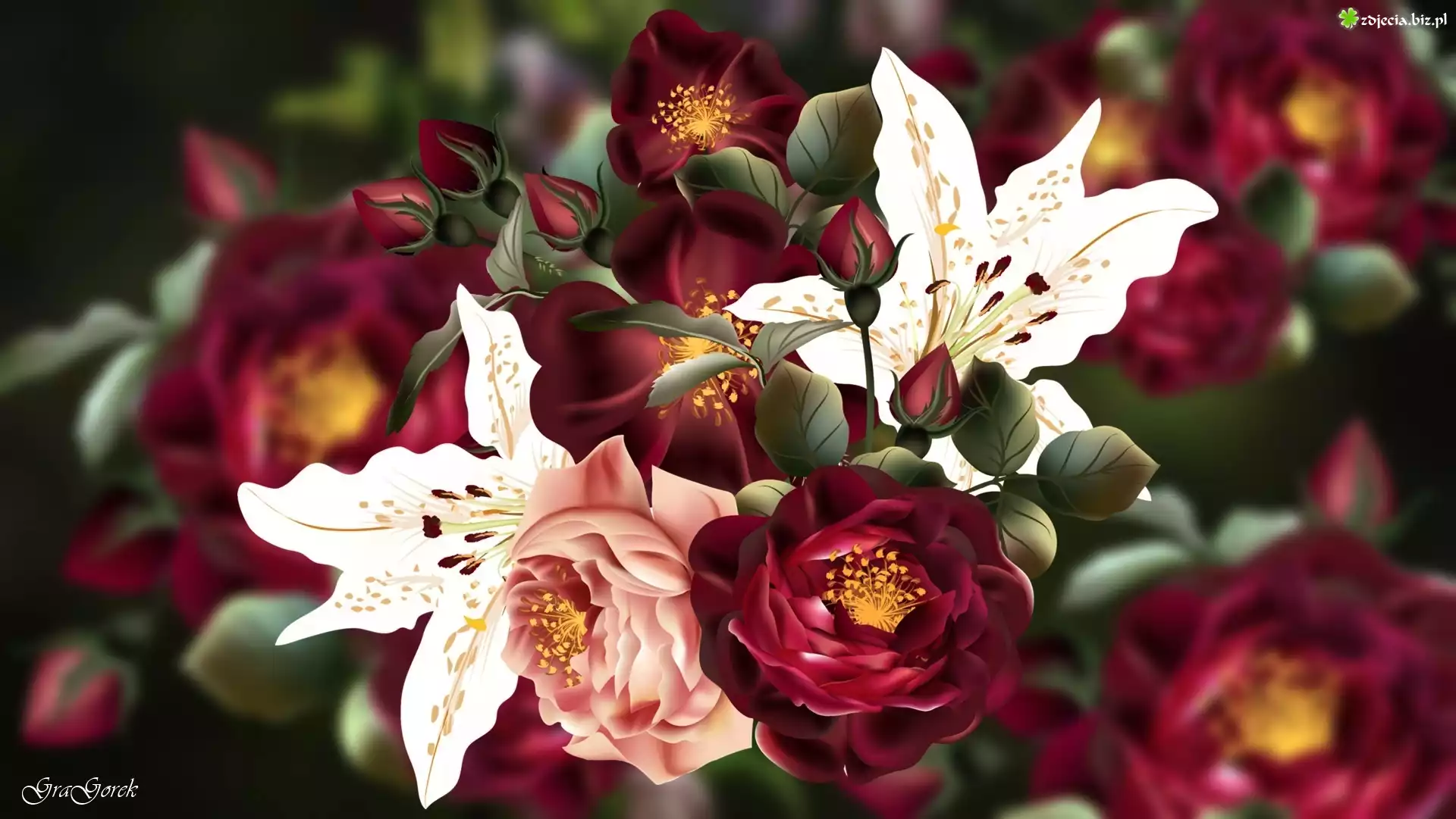 Kwiaty, Róże, Lilie, 2D