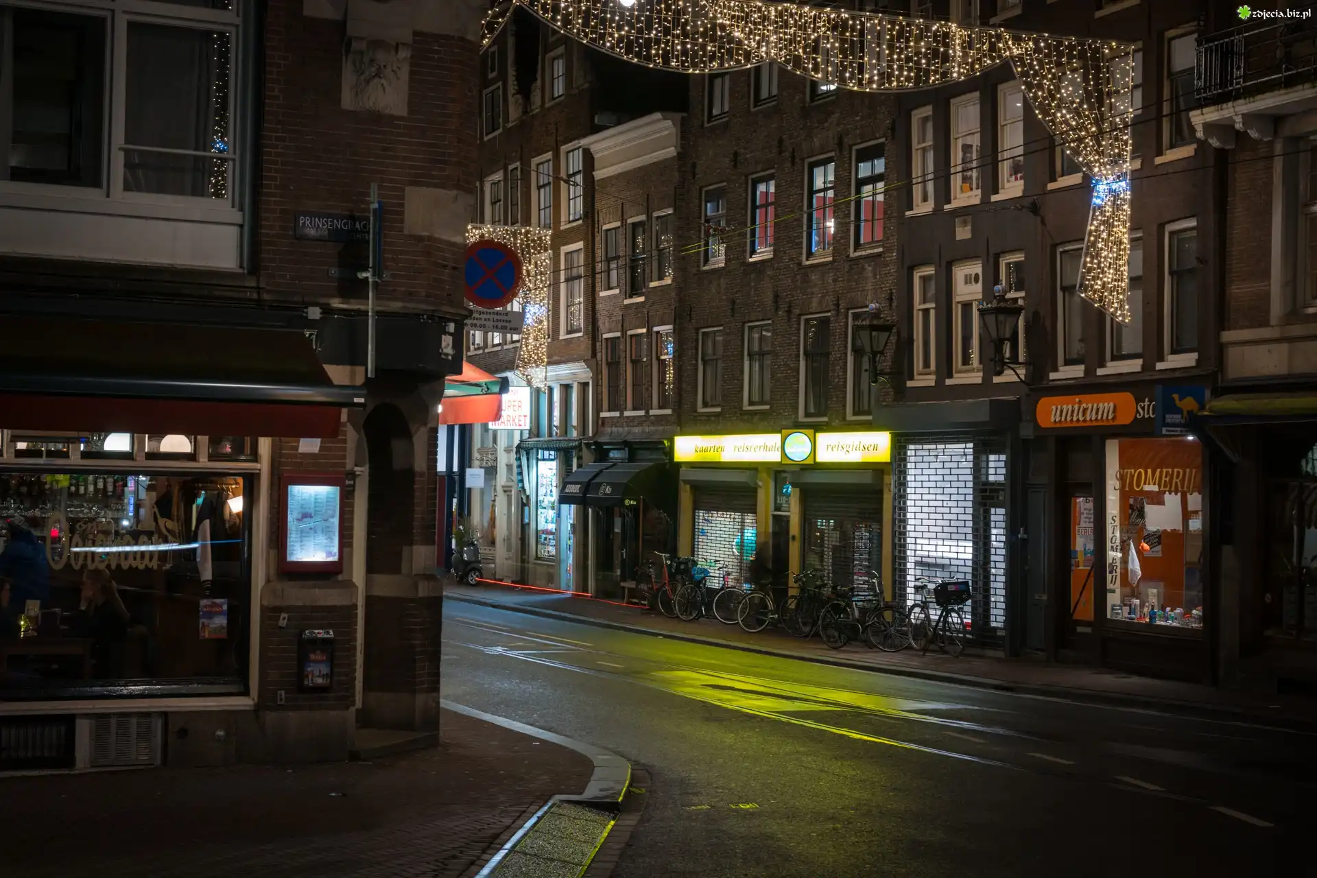 Amsterdam, Holandia, Uliczka, Noc, Domy