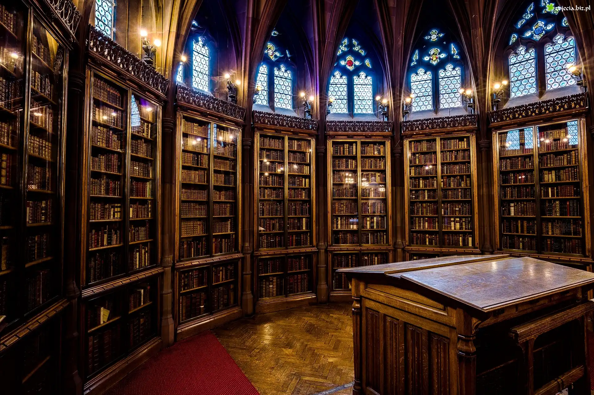 Biblioteka John Rylands Library, Wnętrze, Regały, Książki, Manchester, Anglia
