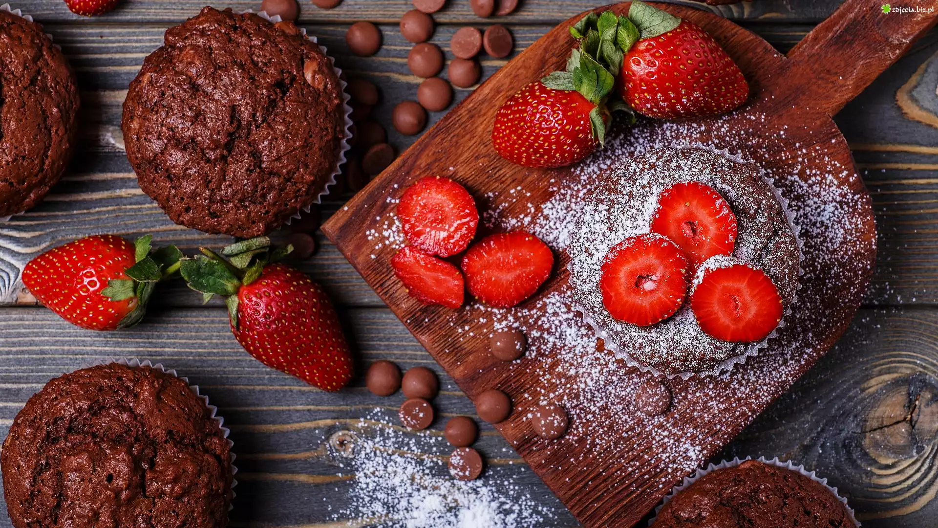 Babeczki, Muffinki, Truskawki, Deska