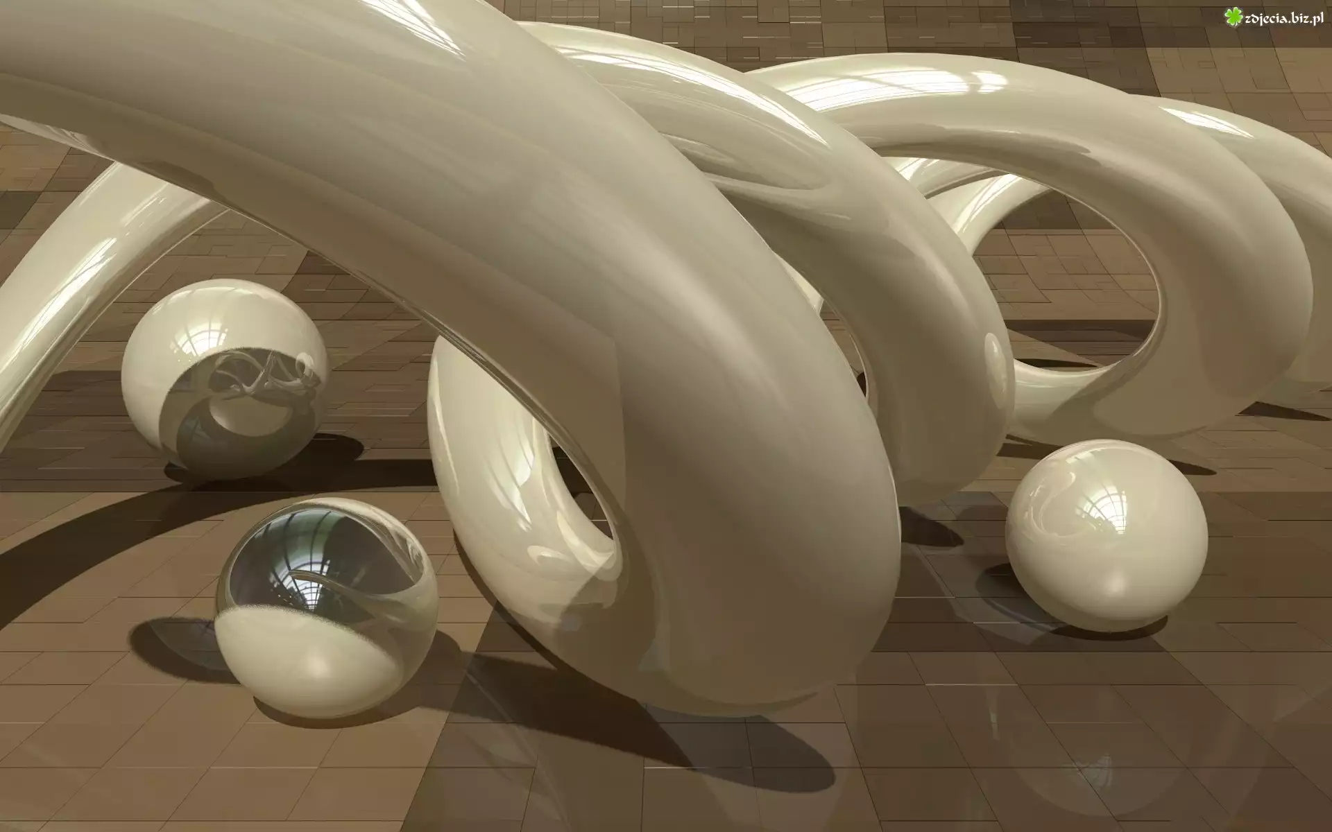 Białe, Kulki, Spirala, Grafika 3D