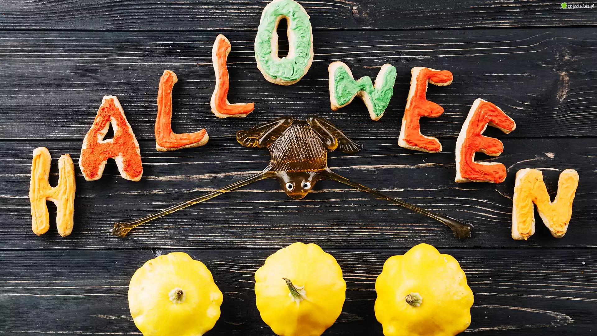 Ciasteczka, Napis, Halloween, Żaba, Żelka, Dynie