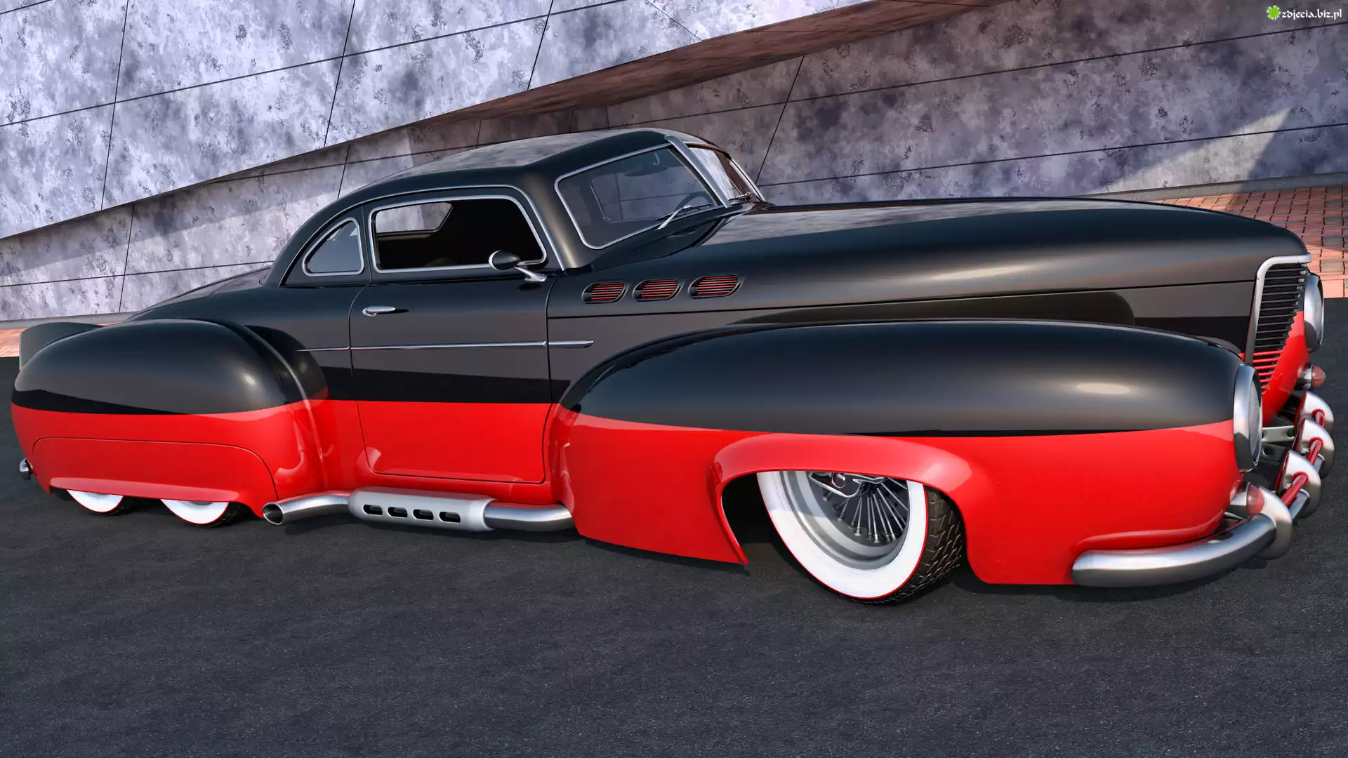 Samochód, Czarno-czerwony, Rat Rod, V8 Helmet Rod