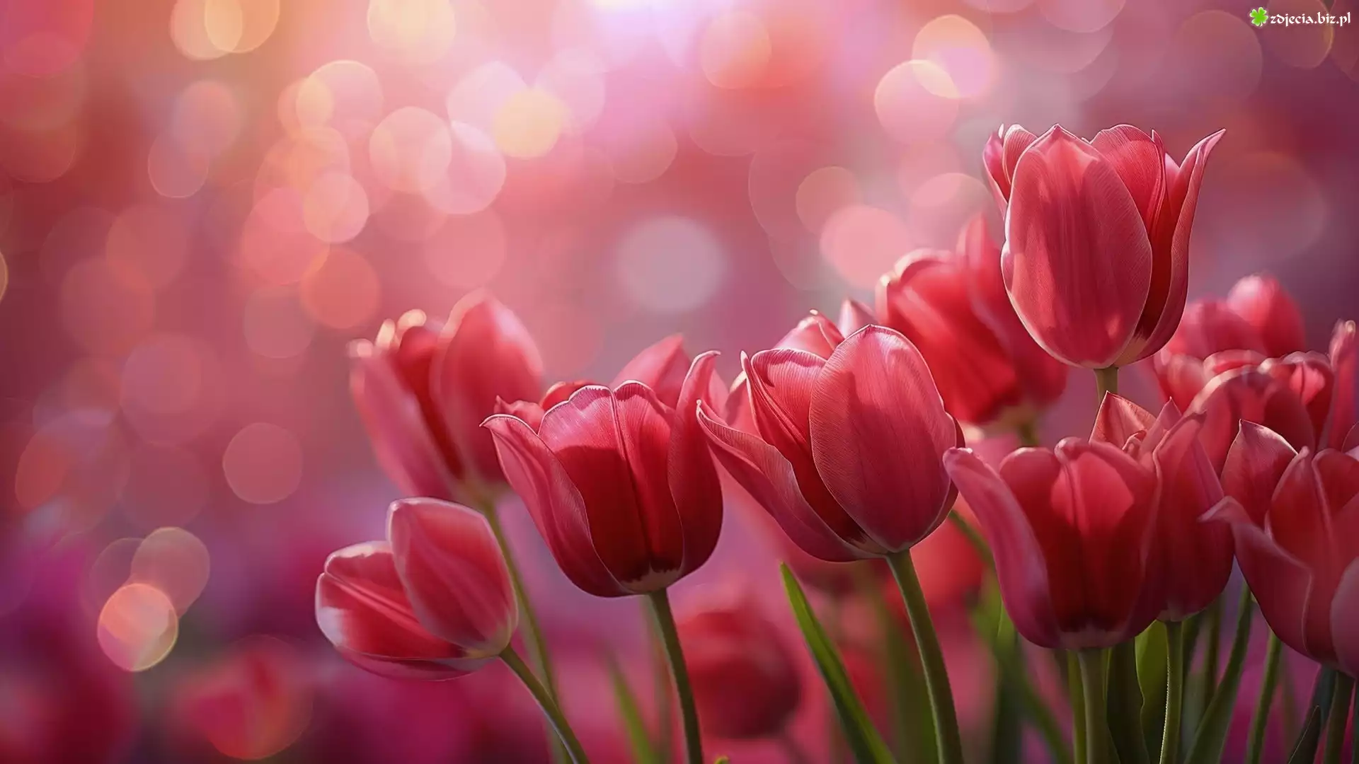 Czerwone, Tulipany, Bokeh