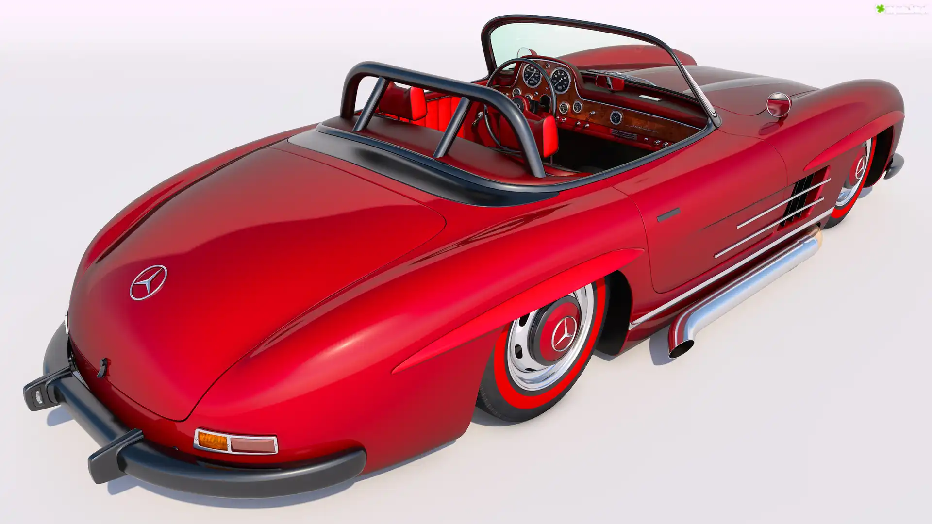 Zabytkowy, Czerwony, Mercedes Benz 300 SL, Roadster, 1956