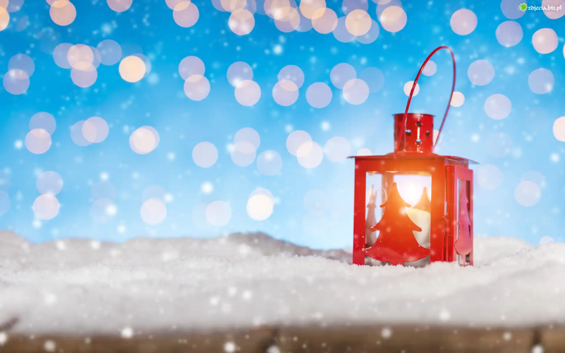 Czerwony, ÅšwiÄ…teczny, Lampion, Åšnieg, Bokeh