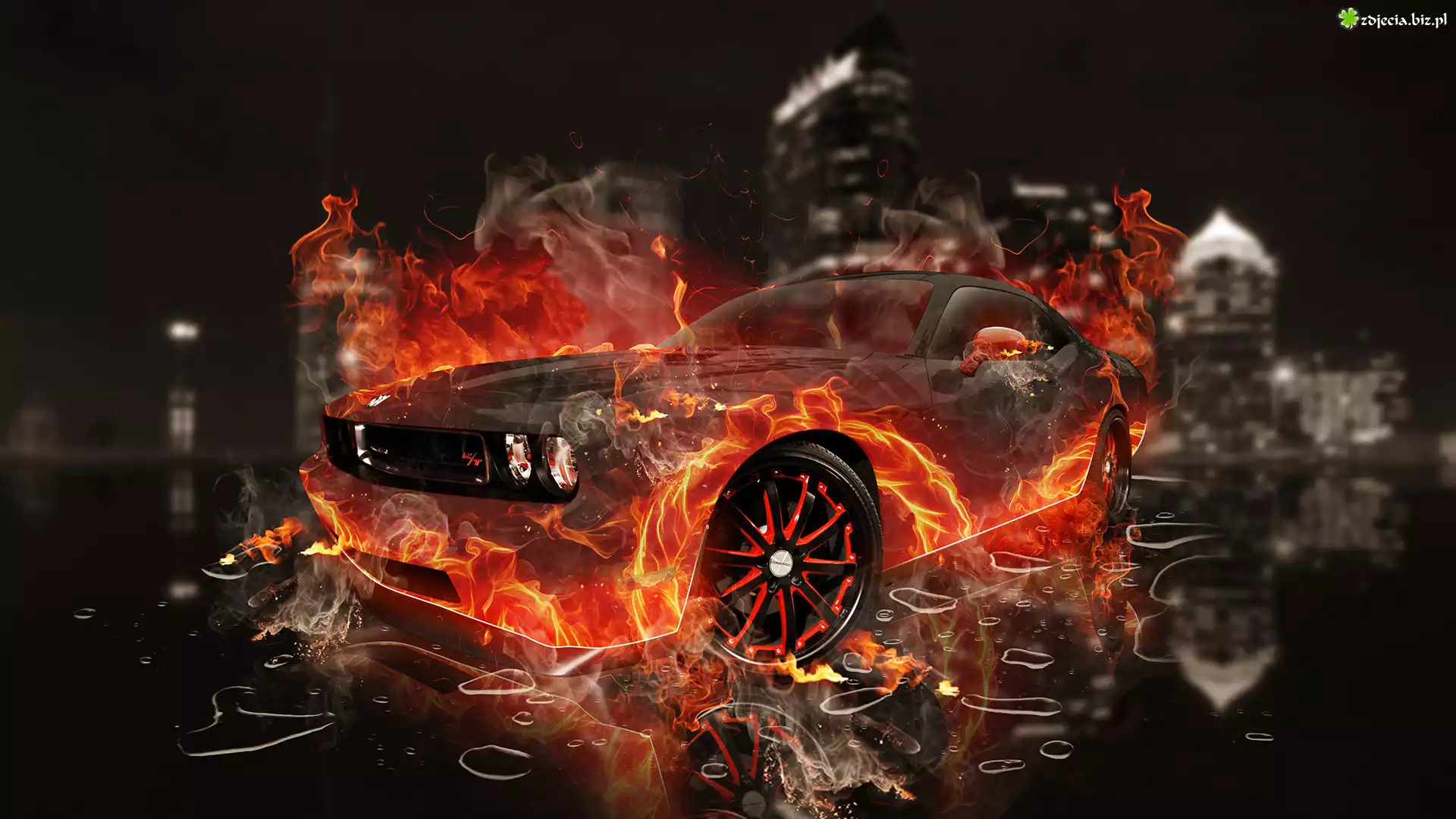 Dodge Challenger, 3D, Ogień