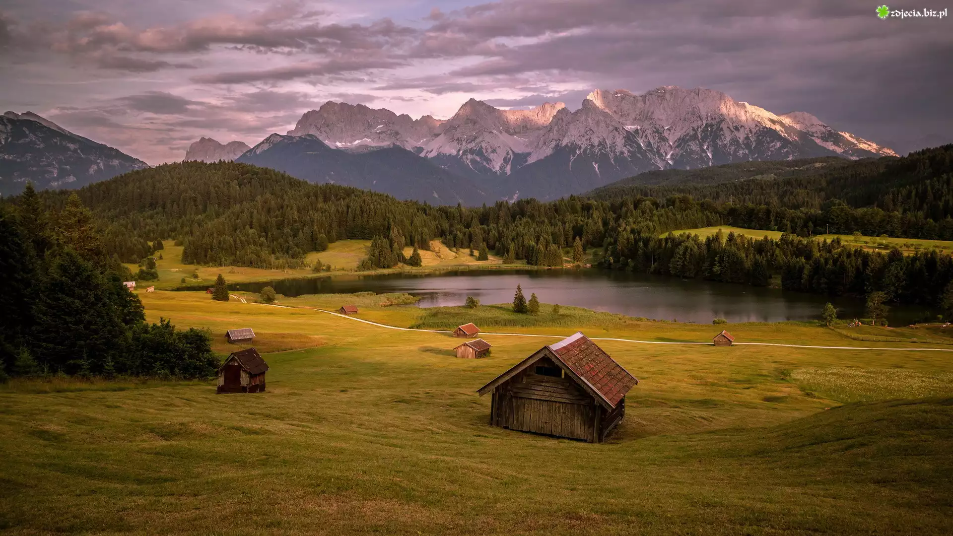 Niemcy, Bawaria, Góry Alpy, Jezioro Wagenbrüchsee, Lasy, Domy