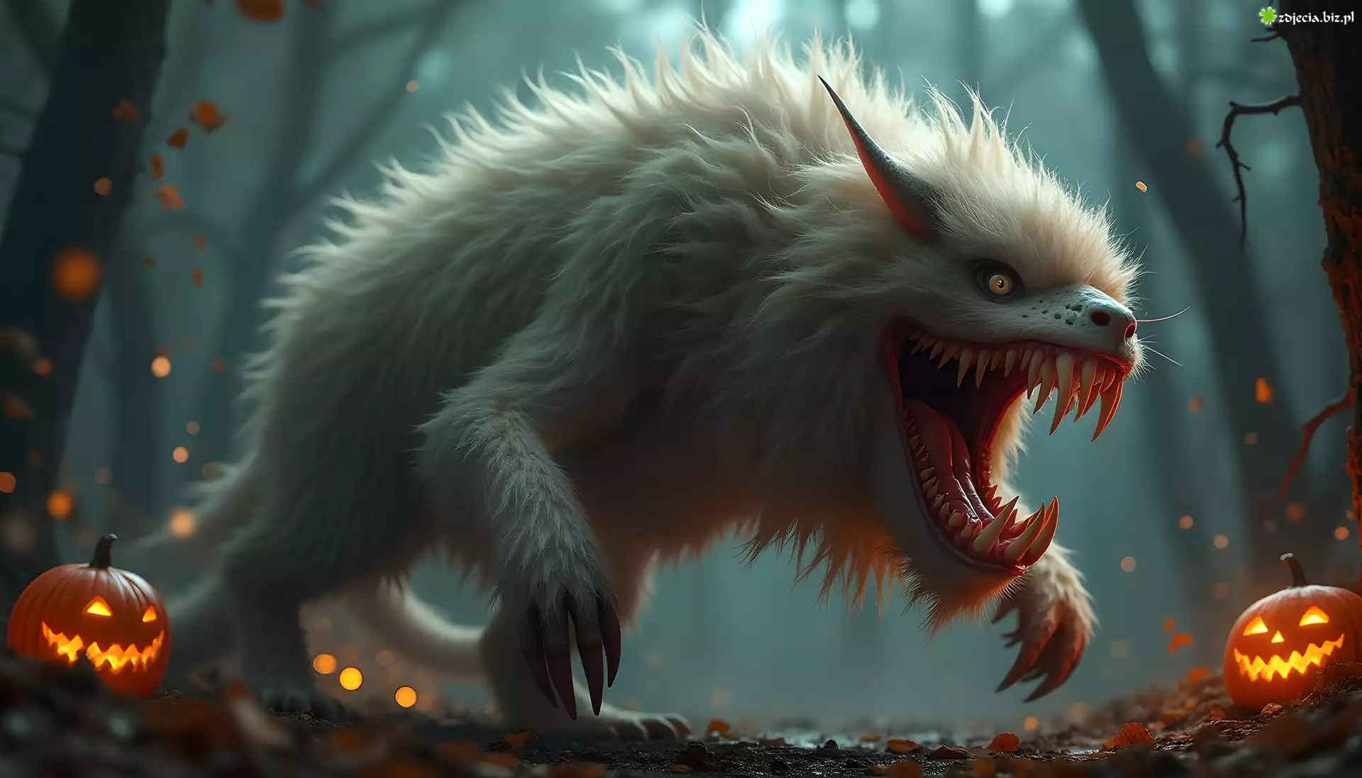 Włochaty, Stwór, Zęby, Dynie, Halloween, Grafika