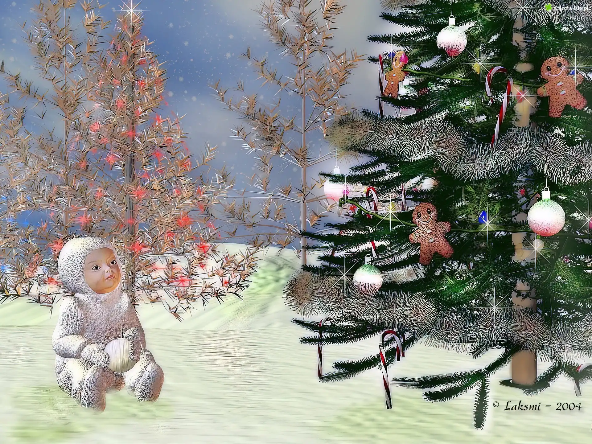 Dziecko, Åšnieg, Choinka, 3D