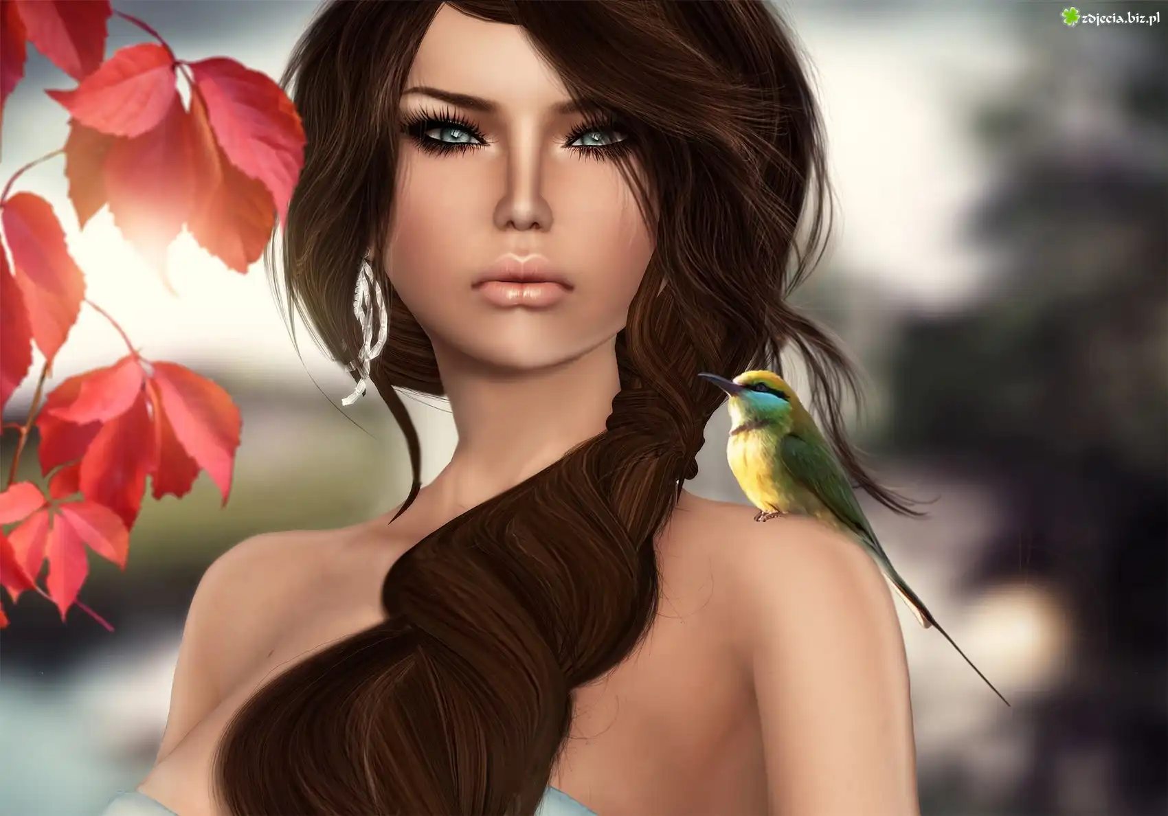 Dziewczyna, Brunetka, Żołna, Grafika, Art